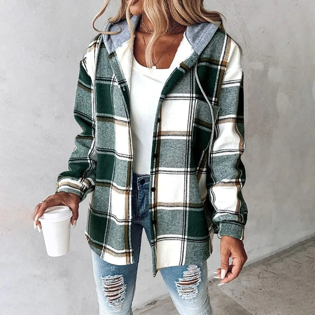 Nathalie | Women's Hooded Check Shacket with Lined Hood