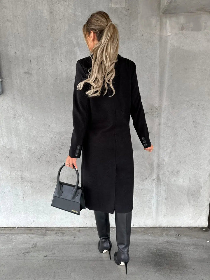 Yvonne | Women's Double-Breasted Longline Coat with Wide Lapel