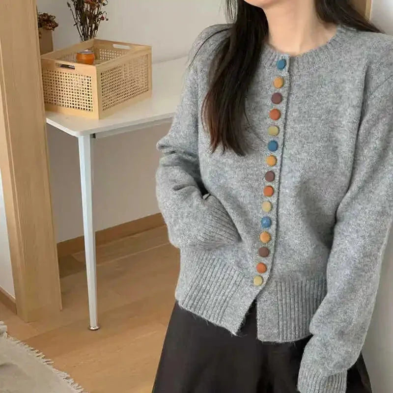Maelle | Women's Colourblock Cardigan with Contrast Buttons