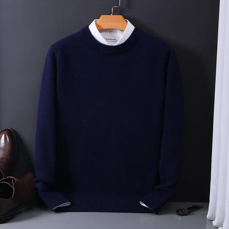 Men's Solid-Tone Crew Neckline Sweater with Long Sleeves and Ribbed Trim