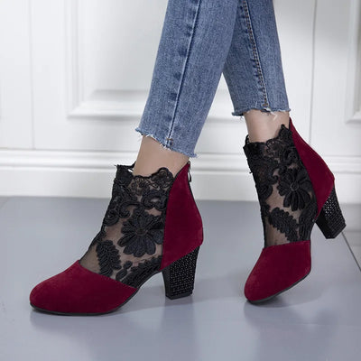 Arabella | Elegant Lacy High Heels Mesh Boots