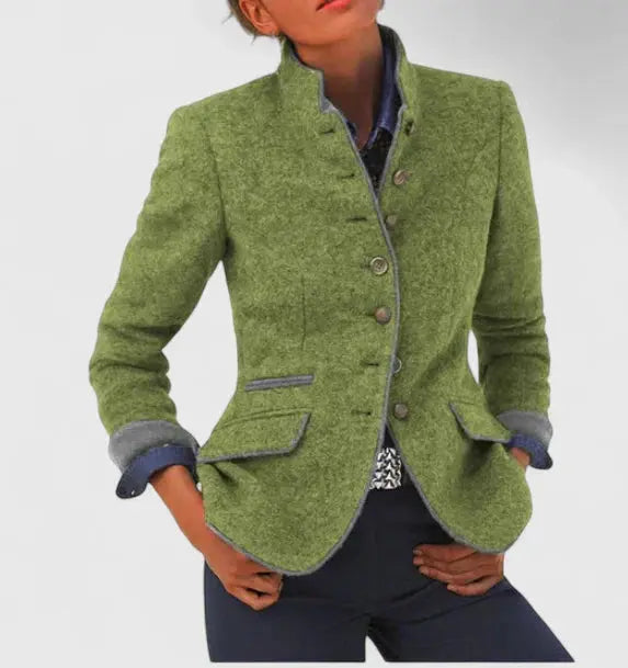 Adelaide | Women's Textured Blazer with Contrast Trim and Flap Pockets