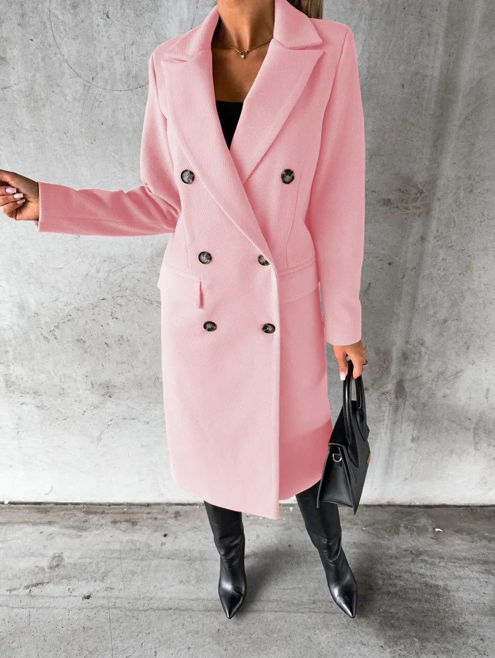 Yvonne | Women's Double-Breasted Longline Coat with Wide Lapel