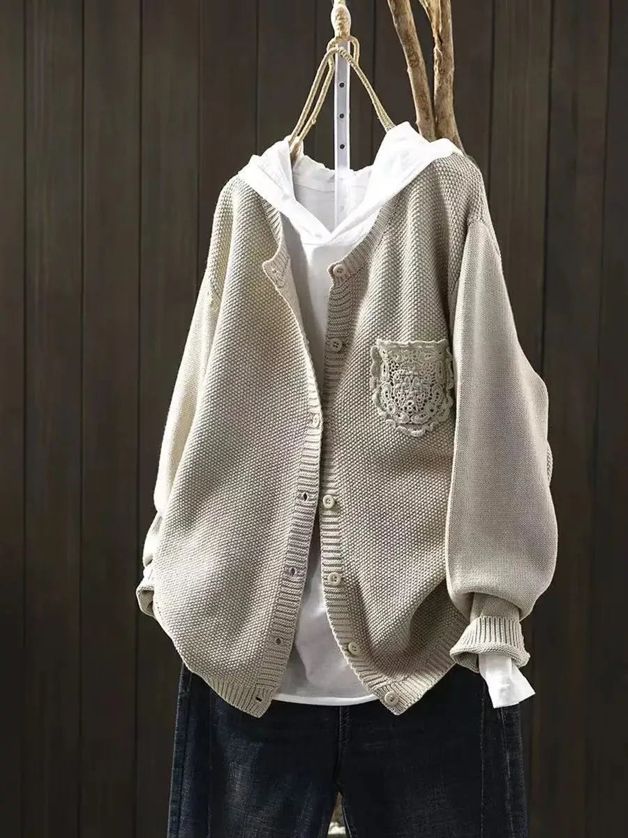 Jeanine | Women's Hooded Knit Cardigan with Chest Pocket