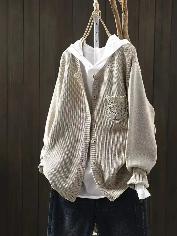 Jeanine | Women's Hooded Knit Cardigan with Chest Pocket