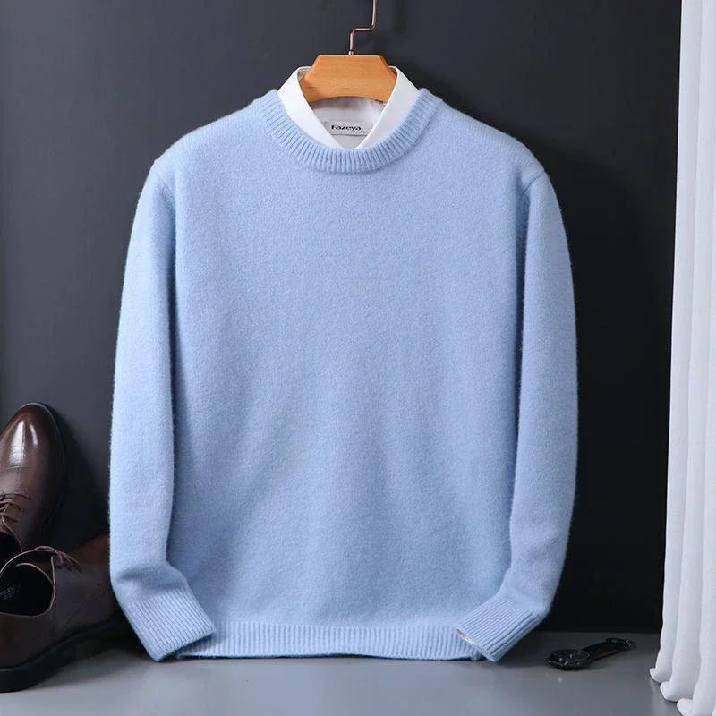 Men's Solid-Tone Crew Neckline Sweater with Long Sleeves and Ribbed Trim