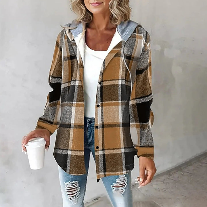 Nathalie | Women's Hooded Check Shacket with Lined Hood