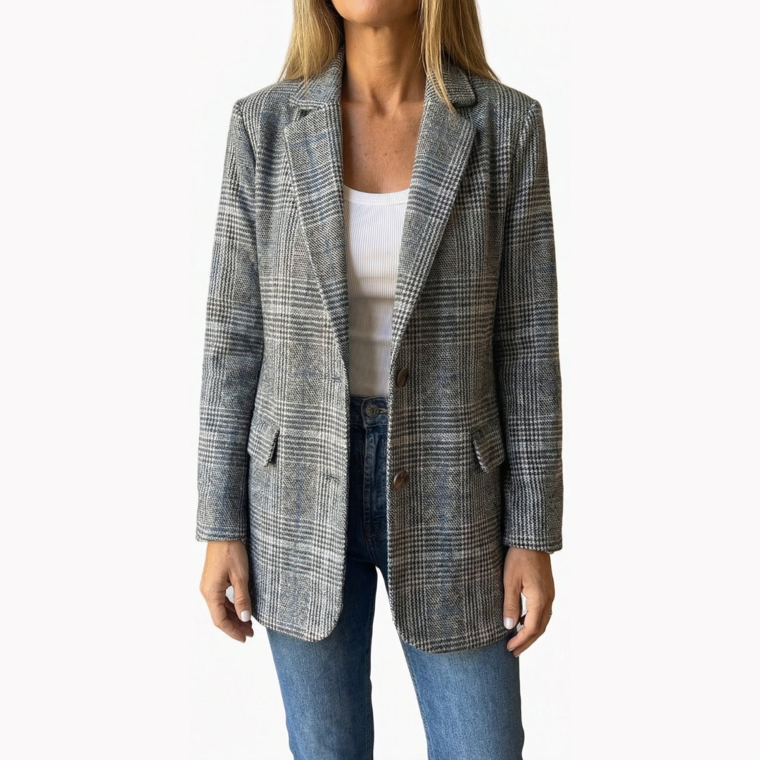 Micheline | Women's Oversized Check Blazer with Notch Lapel