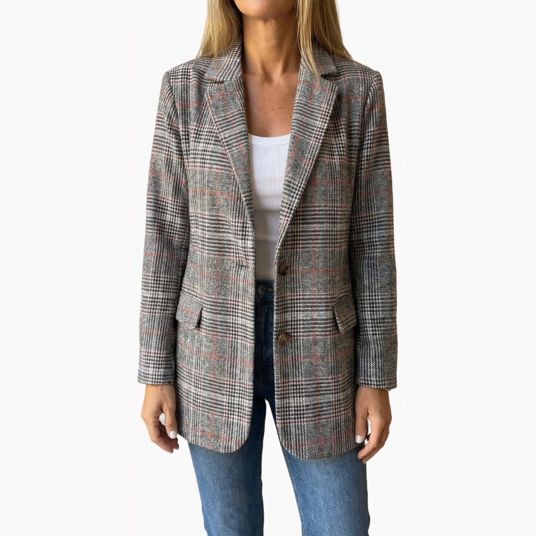 Micheline | Women's Oversized Check Blazer with Notch Lapel