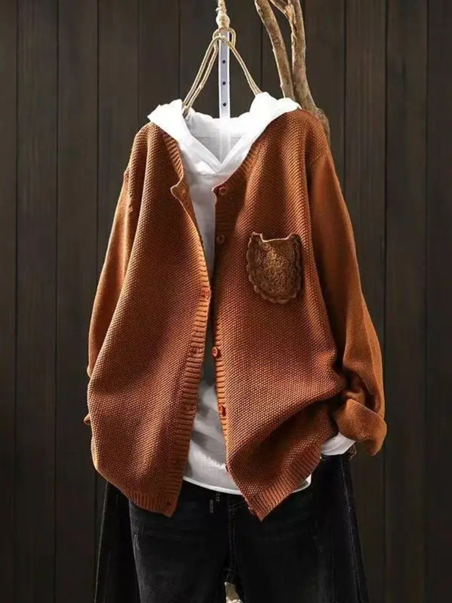 Jeanine | Women's Hooded Knit Cardigan with Chest Pocket