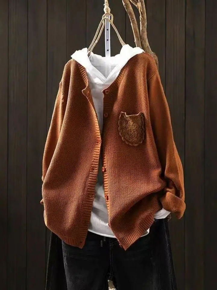 Jeanine | Women's Hooded Knit Cardigan with Chest Pocket