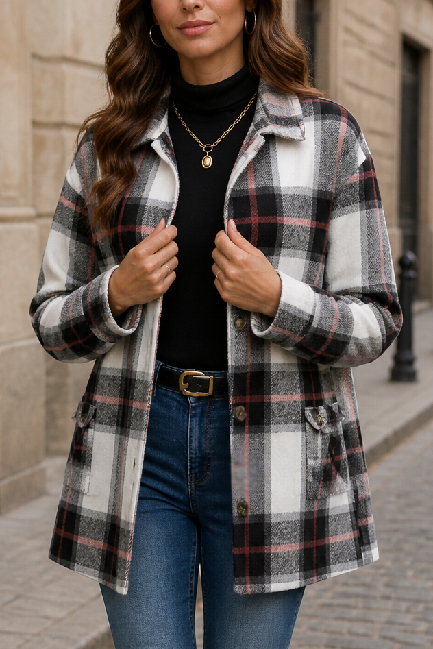Clarisse | Women's Relaxed Check Shirt Jacket with Flap Pockets