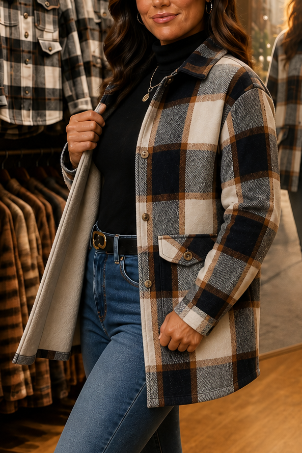 Clarisse | Women's Relaxed Check Shirt Jacket with Flap Pockets
