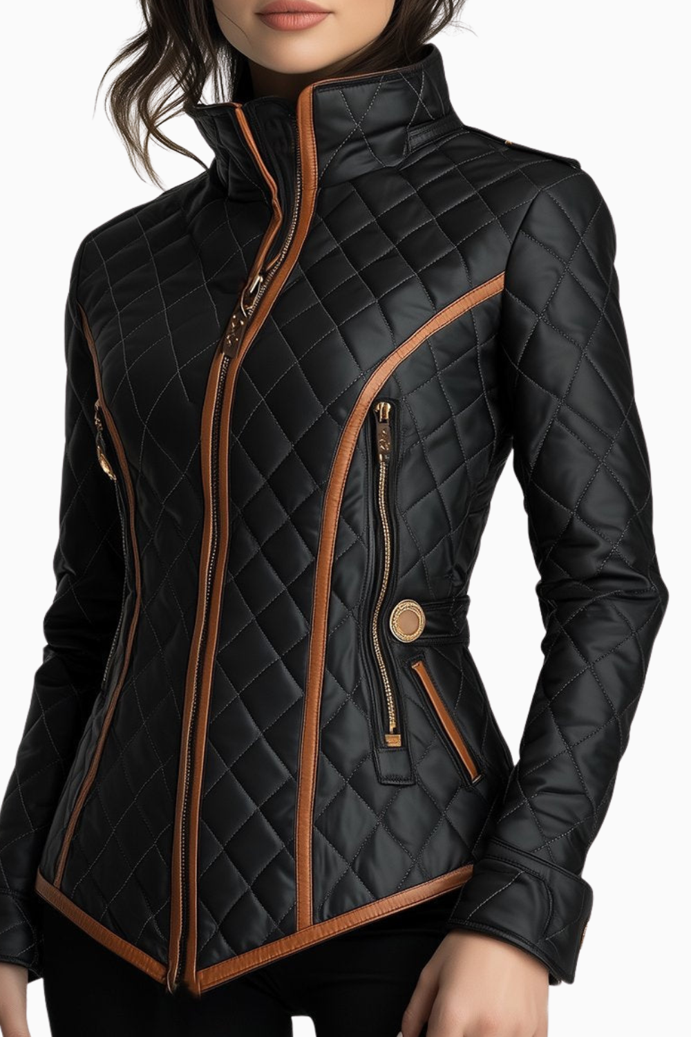 Toinette | Women's Diamond-Quilted Moto Jacket with Contrast Piping