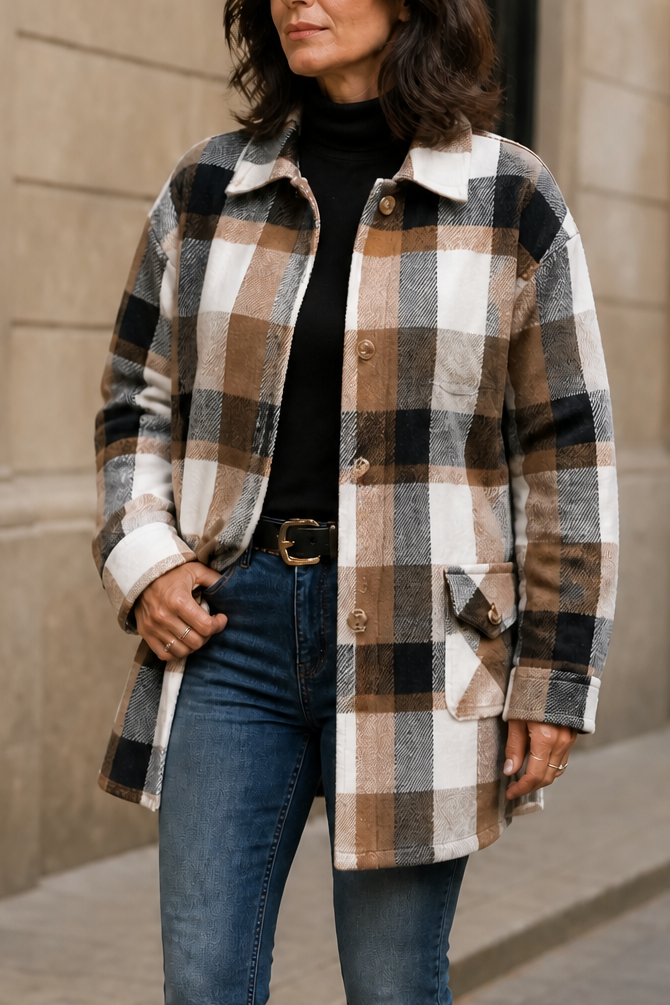 Clarisse | Women's Relaxed Check Shirt Jacket with Flap Pockets