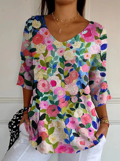 Amelia | Colorful Spring Floral Garden Printed Women's Casual Pullover Knit