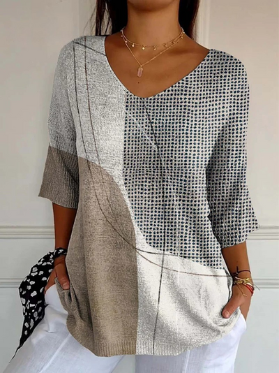 Luna | Abstract Geometric Pattern Art Print Casual Knit Pullover