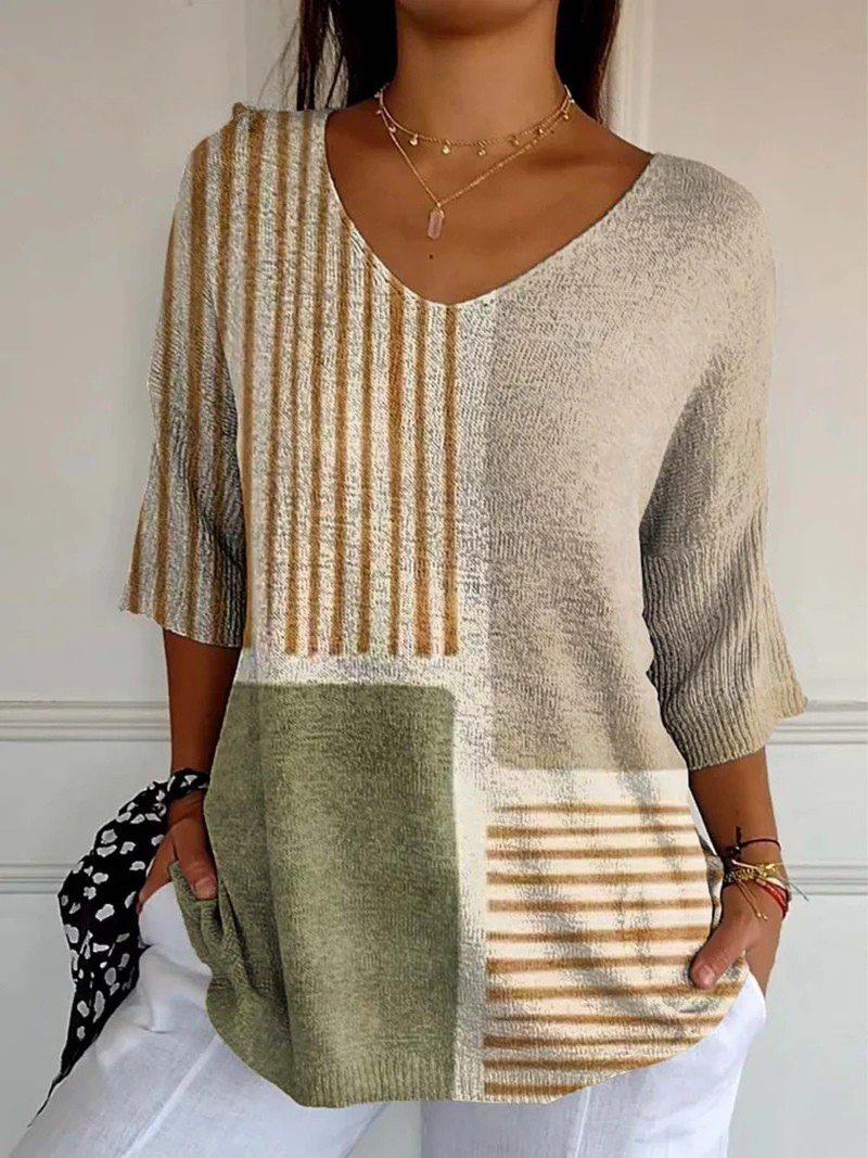 Olivia | Abstract Geometric Pattern Art Print Casual Knit Pullover