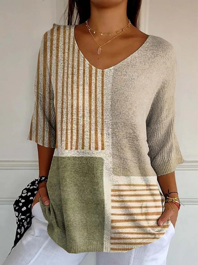 Olivia | Abstract Geometric Pattern Art Print Casual Knit Pullover