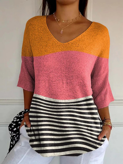 Sophia | Abstract Line Pattern Art Print Casual Knit Pullover