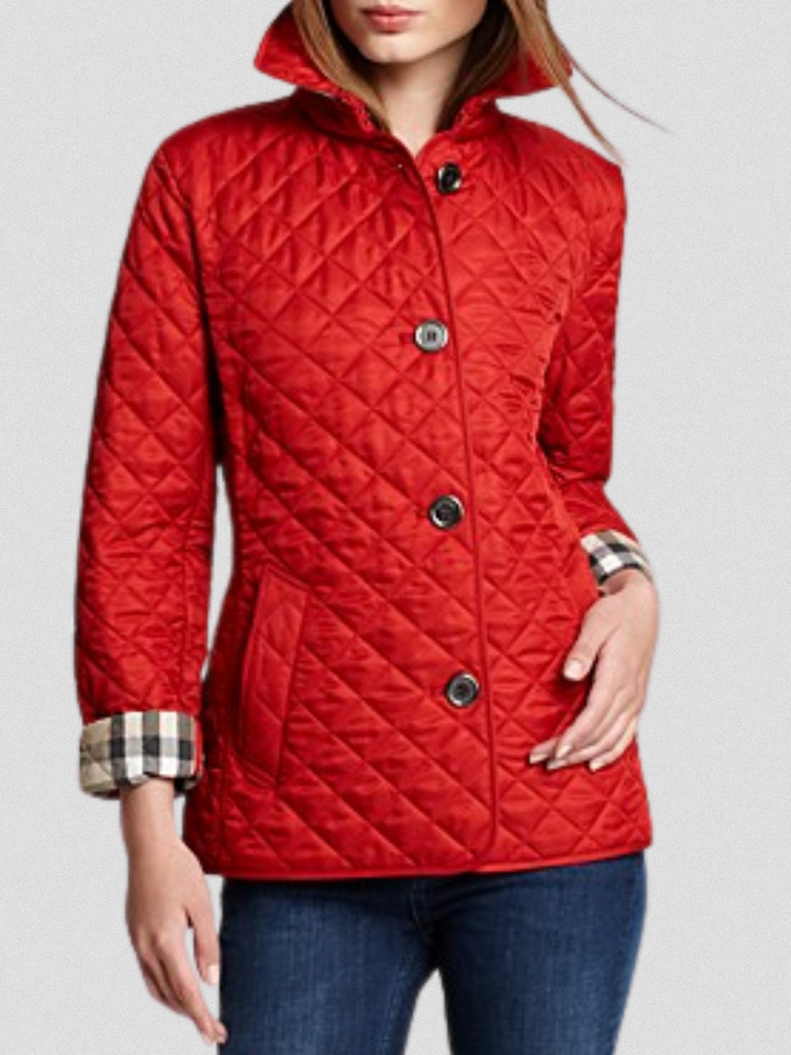 Dominique | Women's Quilted Button-Front Jacket with Check Lining
