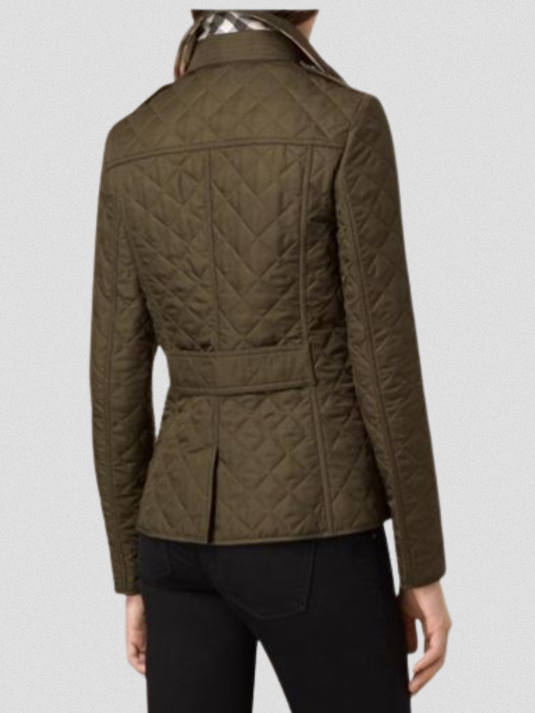 Dominique | Women's Quilted Button-Front Jacket with Check Lining