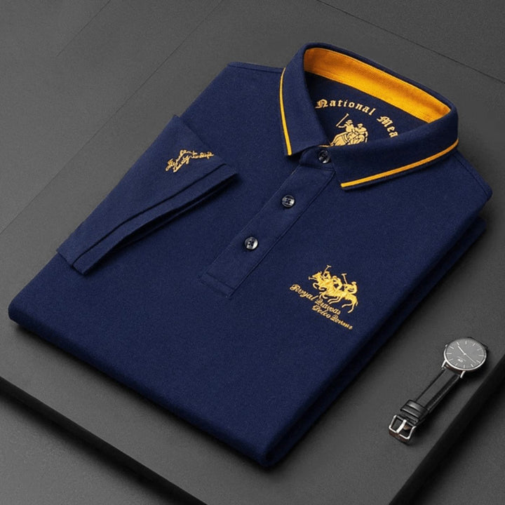 Men's Short Sleeve Polo Shirt with Contrast Tipped Collar and Embroidered Chest Motif