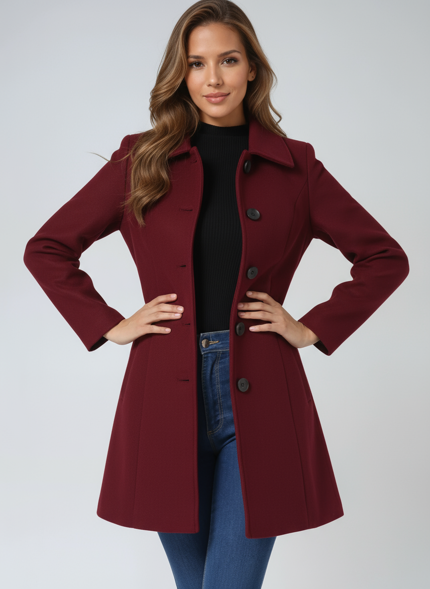 Gwenaelle | Women's Fit-and-Flare Coat with Pointed Collar