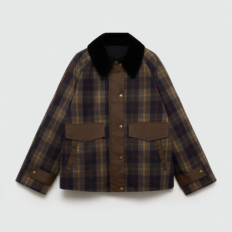 Ninon | Women's Check Button-Down Jacket with Contrast Collar