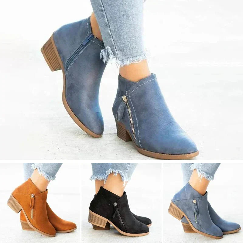 Sophia | Women’s Ankle Boots – Side-Zip Design with Low Heel