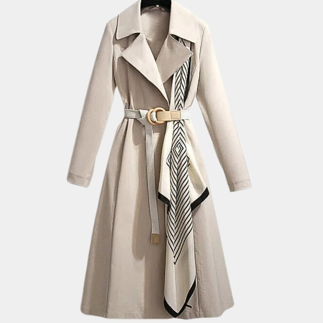 Jeanne | Women's Belted Trench Coat with Scarf Detail