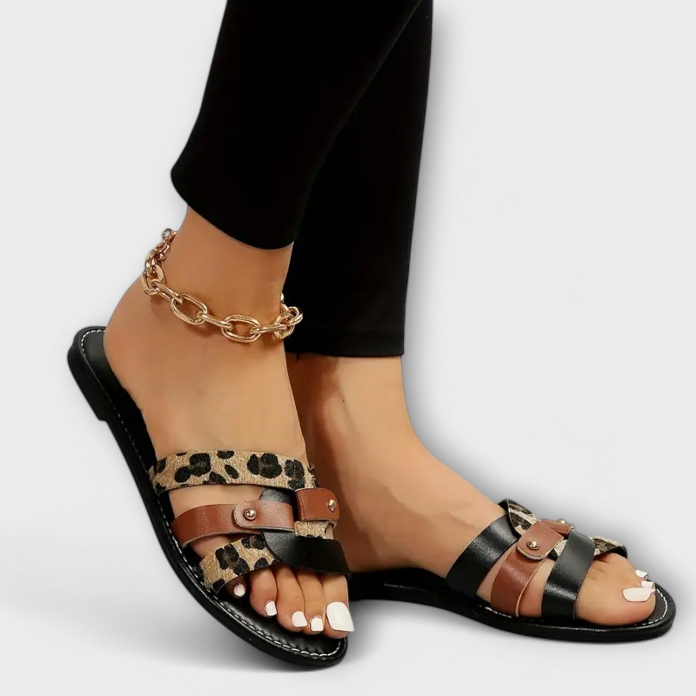 Erewyn | Leopard Sandals with Cross Straps
