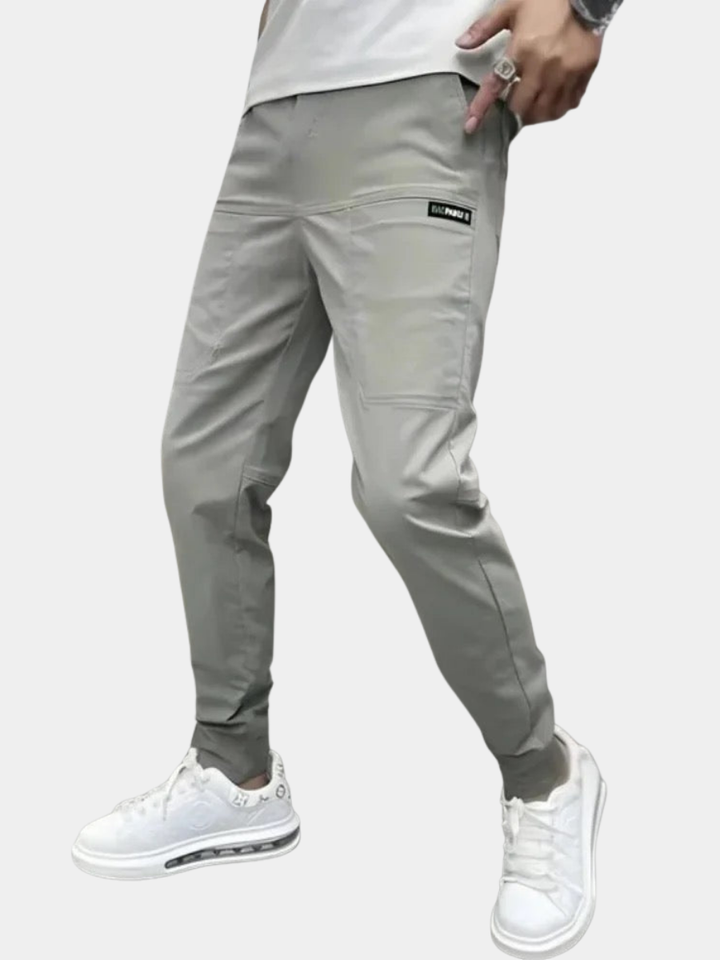 Men's Tapered Pants with Side Pockets and Cuffed Ankles