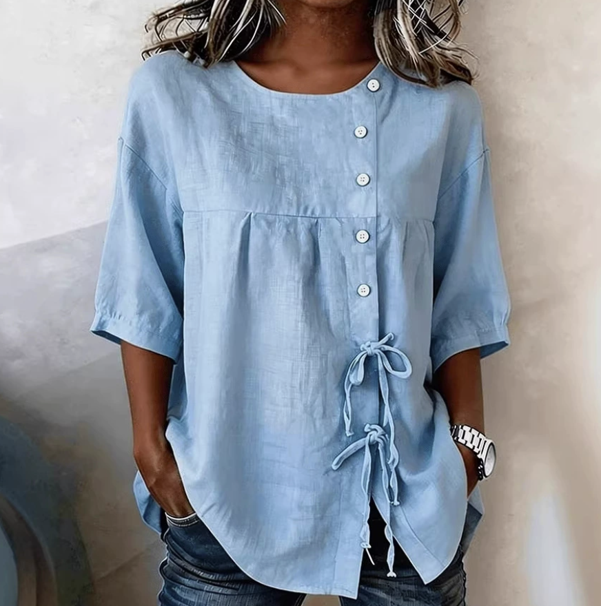 Adelaide | Women's Vintage Loose Collared Denim Blouse