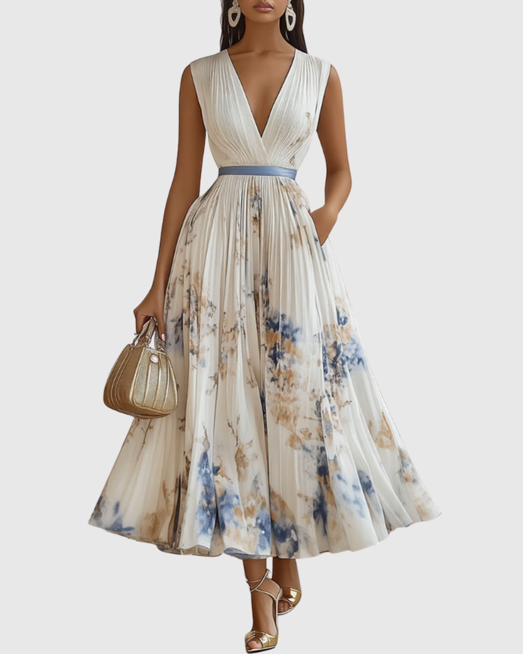 Adeline | Women's Pleated Long-Sleeve Floral Maxi Dress
