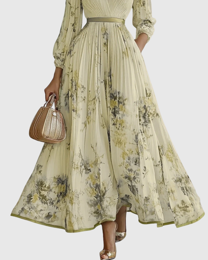 Adeline | Women's Pleated Long-Sleeve Floral Maxi Dress