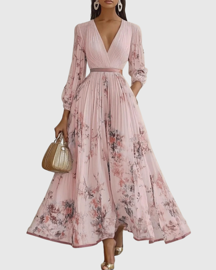 Adeline | Women's Pleated Long-Sleeve Floral Maxi Dress