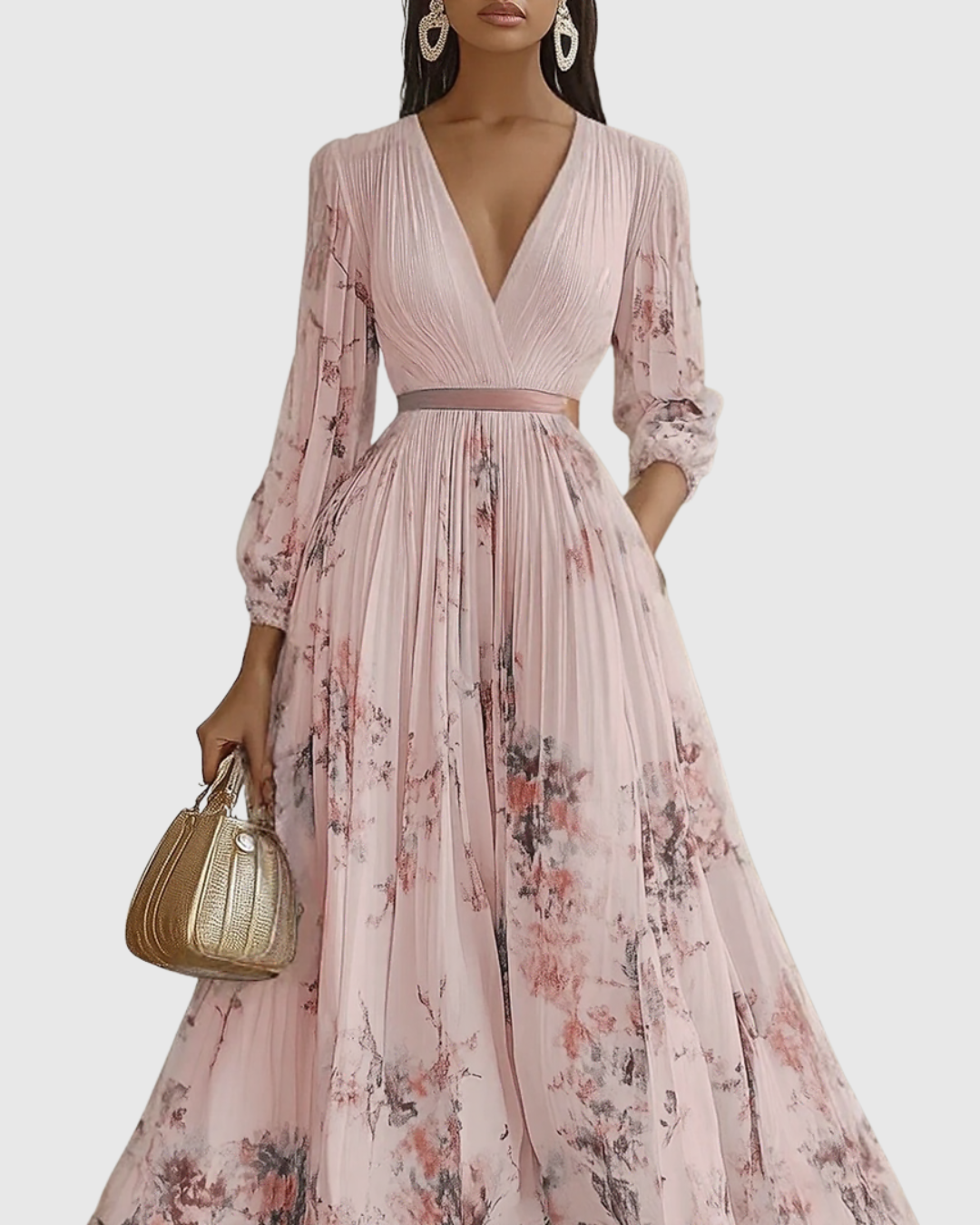 Adeline | Women's Pleated Long-Sleeve Floral Maxi Dress