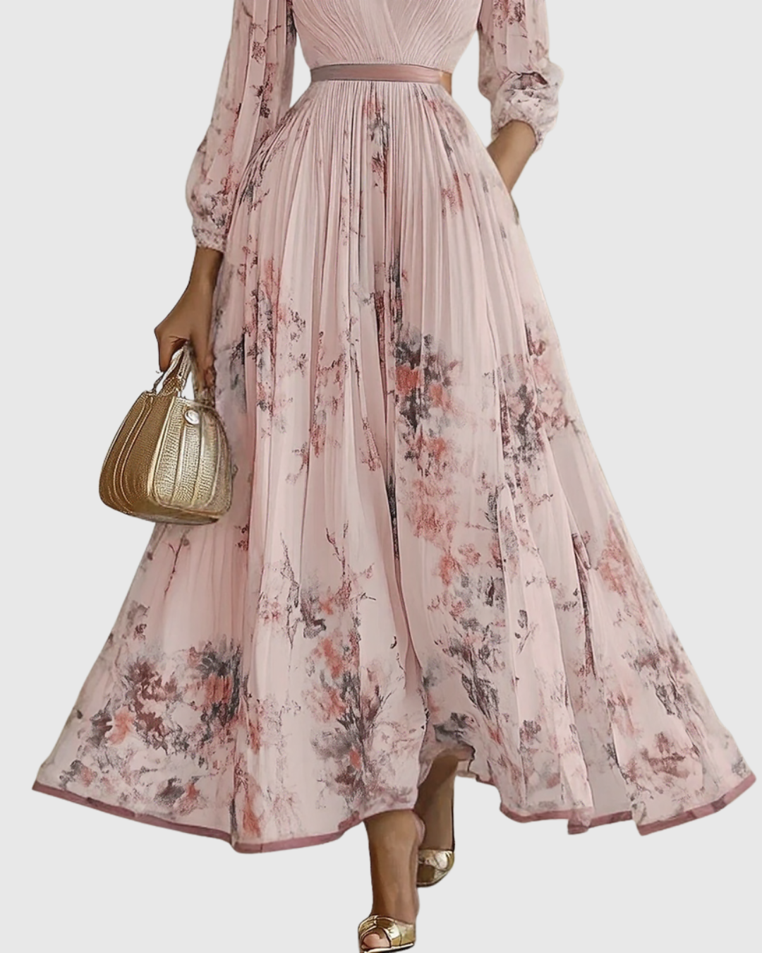 Adeline | Women's Pleated Long-Sleeve Floral Maxi Dress