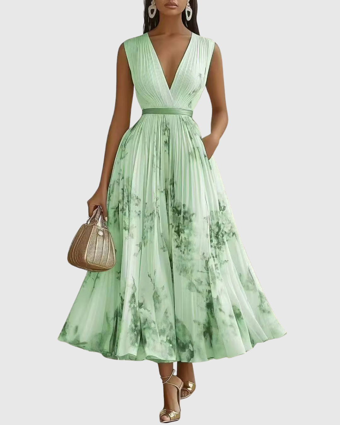 Adeline | Women's Pleated Long-Sleeve Floral Maxi Dress