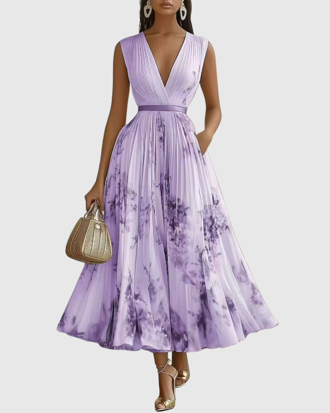 Adeline | Women's Pleated Long-Sleeve Floral Maxi Dress