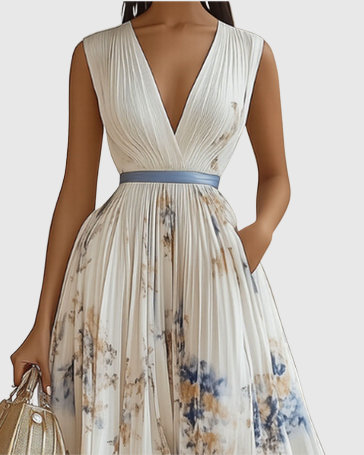 Adeline | Women's Pleated Long-Sleeve Floral Maxi Dress