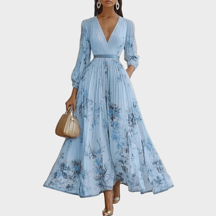 Adeline | Women's Pleated Long-Sleeve Floral Maxi Dress