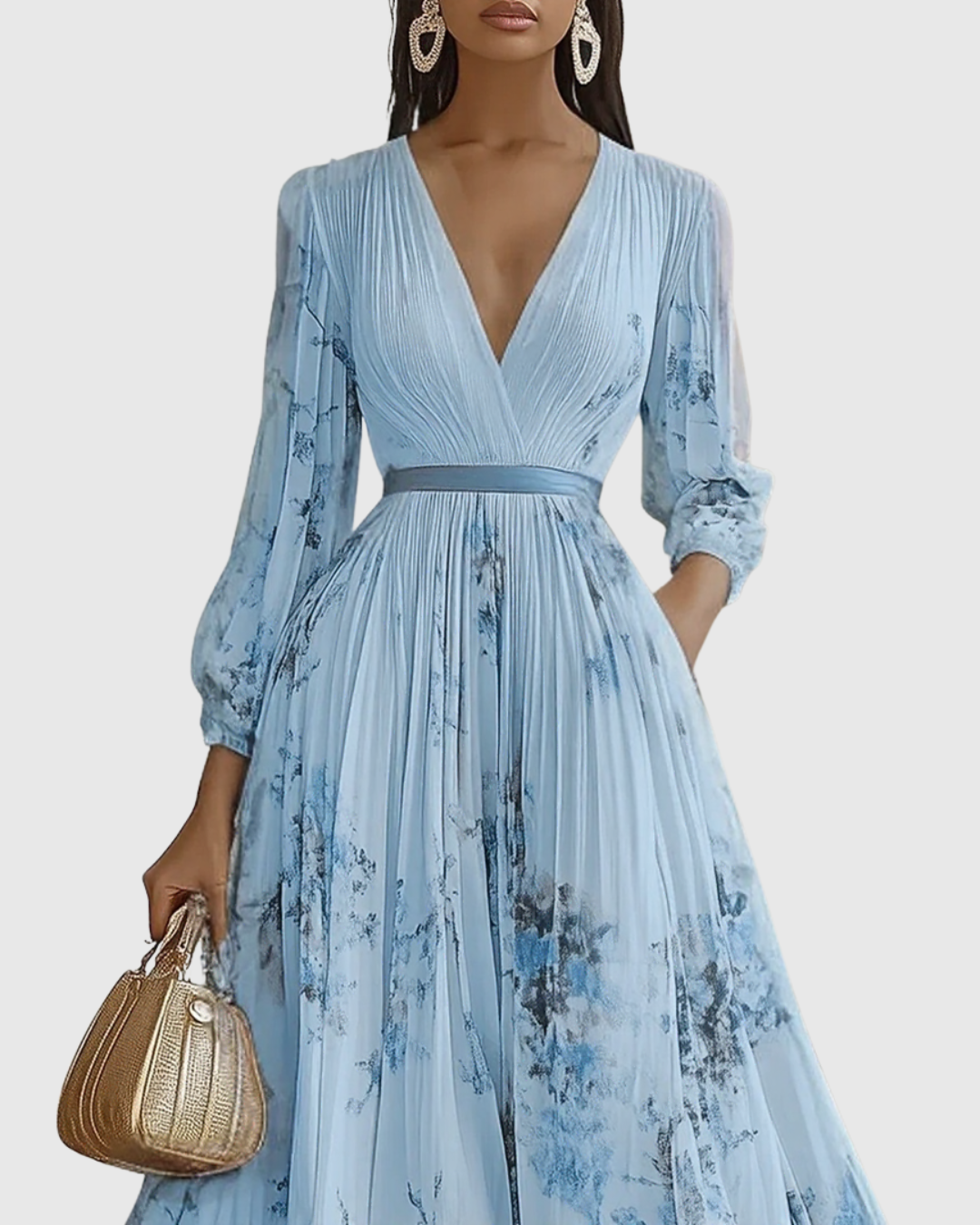 Adeline | Women's Pleated Long-Sleeve Floral Maxi Dress