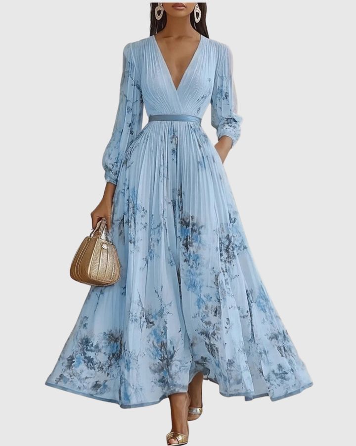 Adeline | Women's Pleated Long-Sleeve Floral Maxi Dress