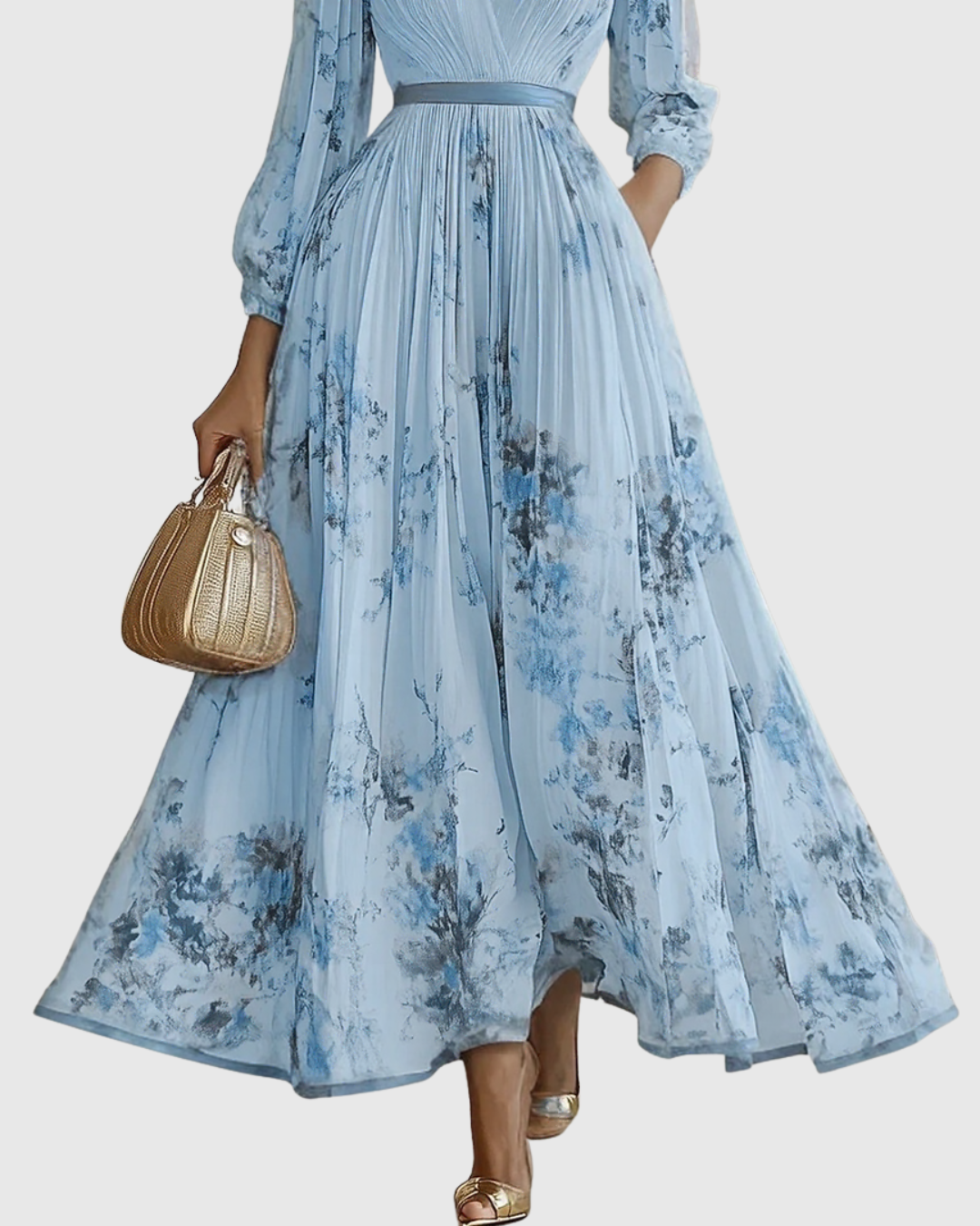 Adeline | Women's Pleated Long-Sleeve Floral Maxi Dress