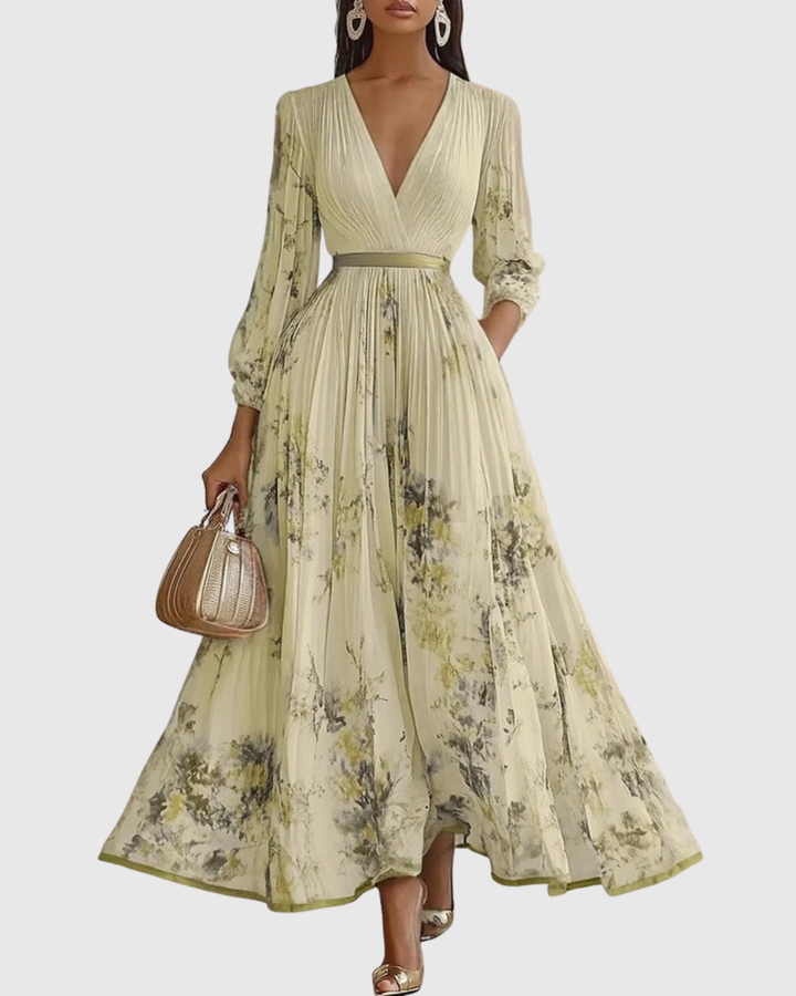 Adeline | Women's Pleated Long-Sleeve Floral Maxi Dress