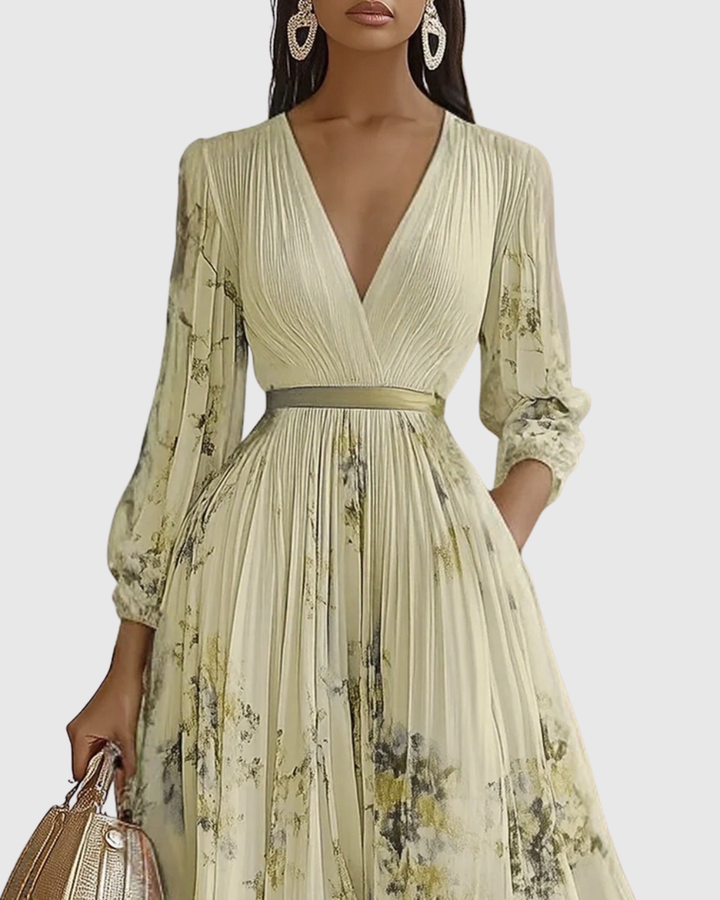 Adeline | Women's Pleated Long-Sleeve Floral Maxi Dress