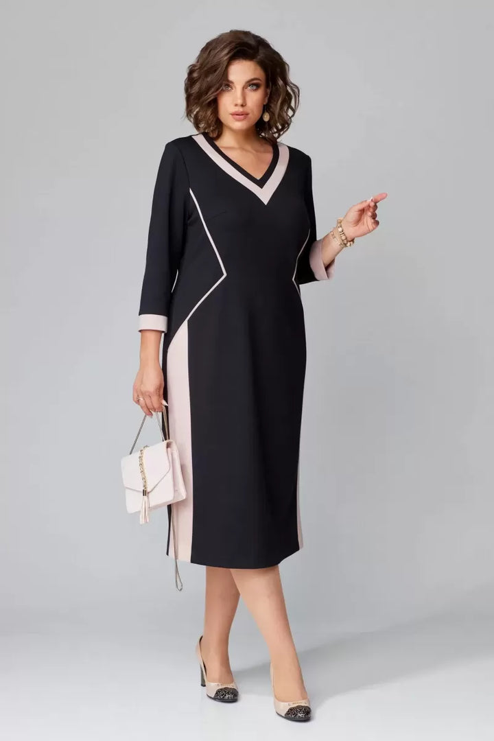 Alexa | Women's Elegant V-Neck Paneled Midi Dress