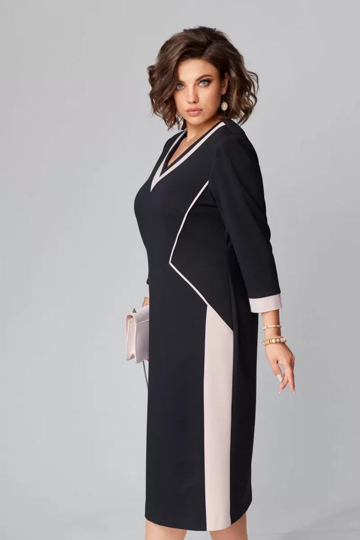 Alexa | Women's Elegant V-Neck Paneled Midi Dress